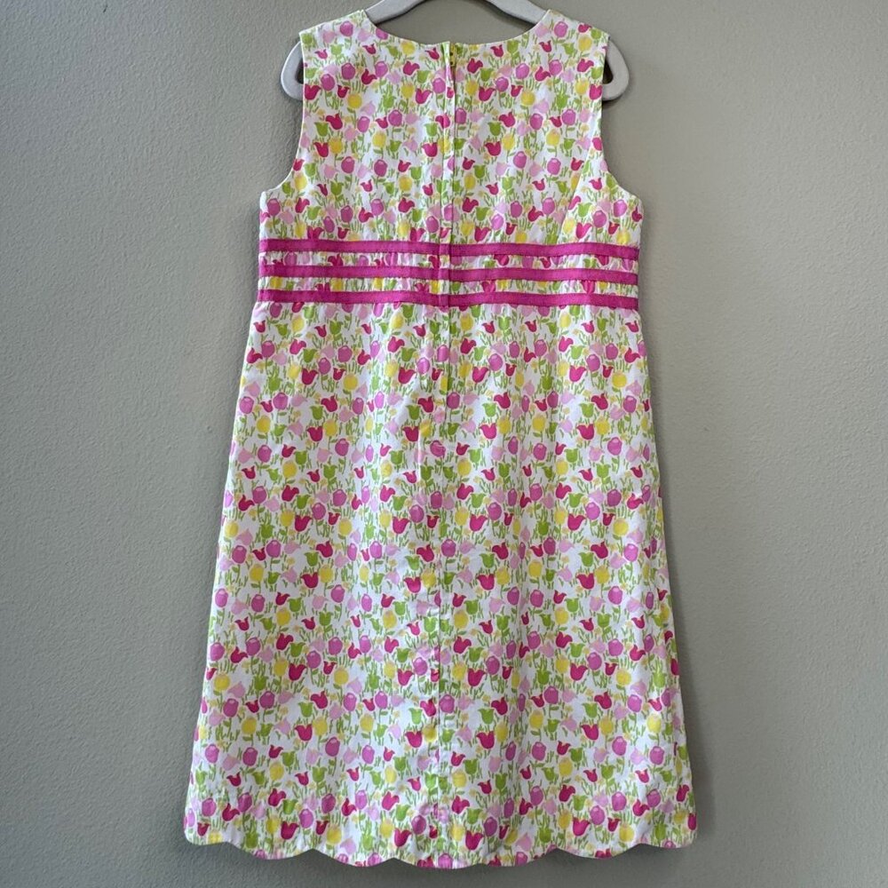LILLY PULITZER Tulips Dress Girls 7 Scalloped Hem Sleeveless Spring Floral Summe - Picture 2 of 8